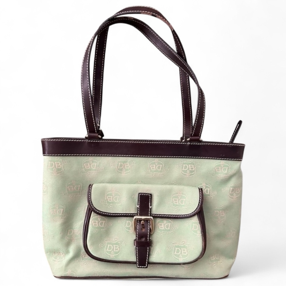 Dooney & Bourke Vintage Canvas Tote Bag Matching Coin Purse Set green/brown